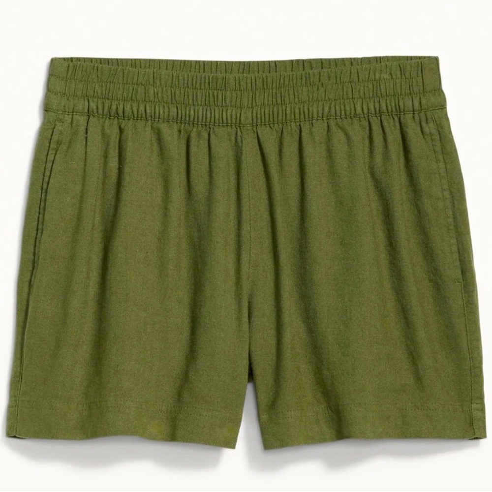 Old Navy Chic Olive Green Linen Blend High-Rise 3.5” Inseam Shorts NEW NWT